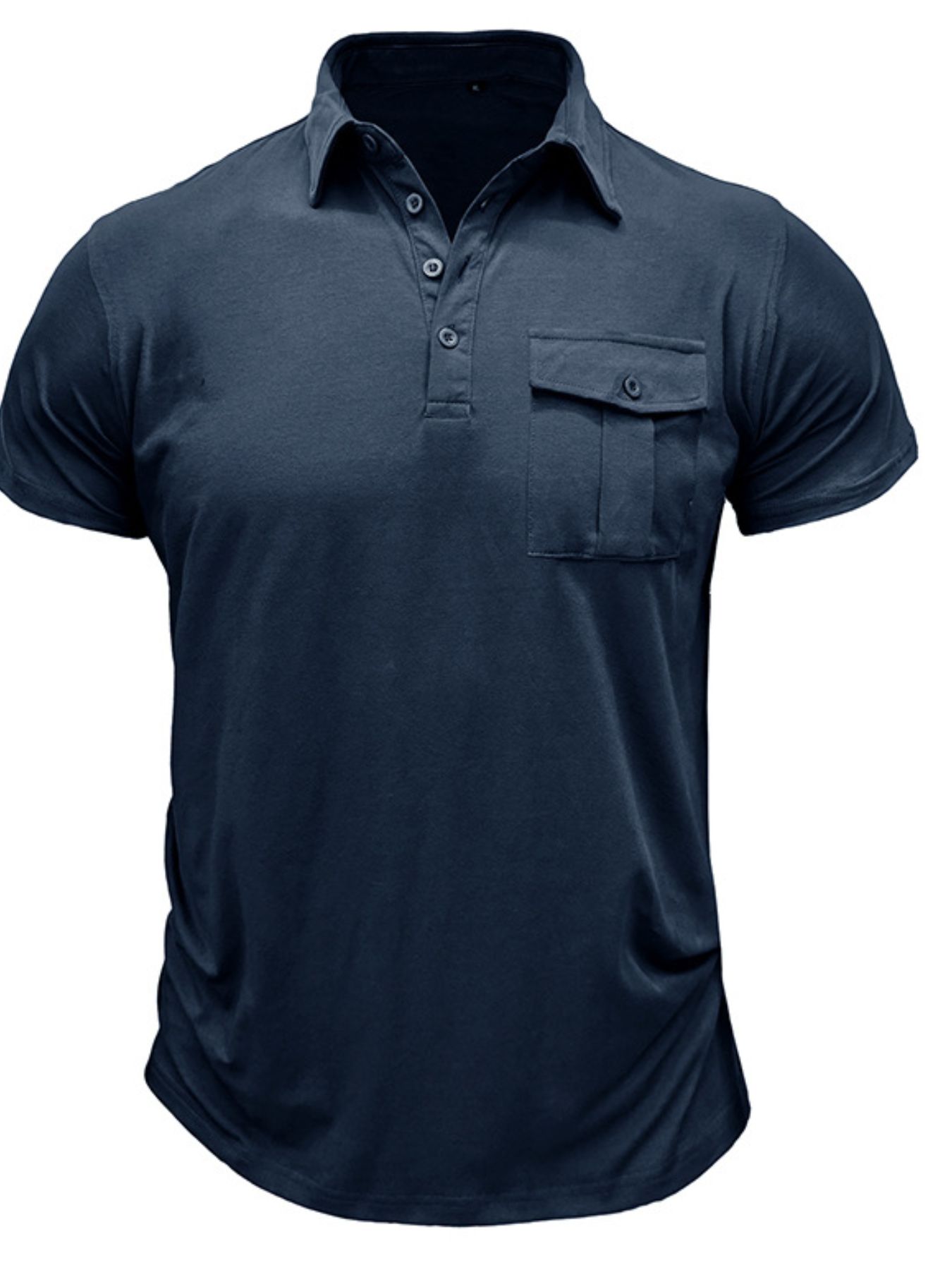 Men's Classic Pocket Polo Shirt with Stand Collar