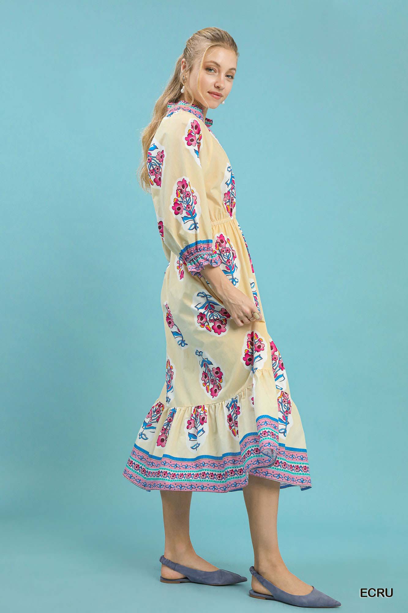 Umgee Flower Patch Border Print Midi Dress