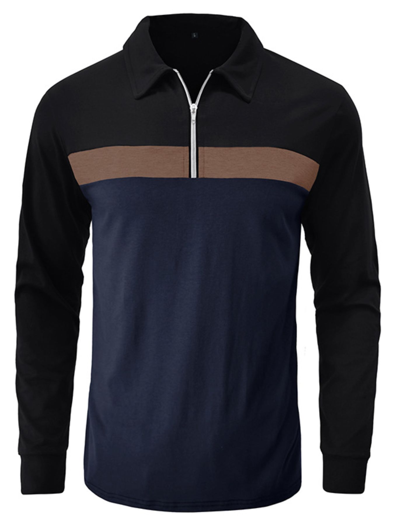 Men's Color Block Long Sleeve Polo Shirt