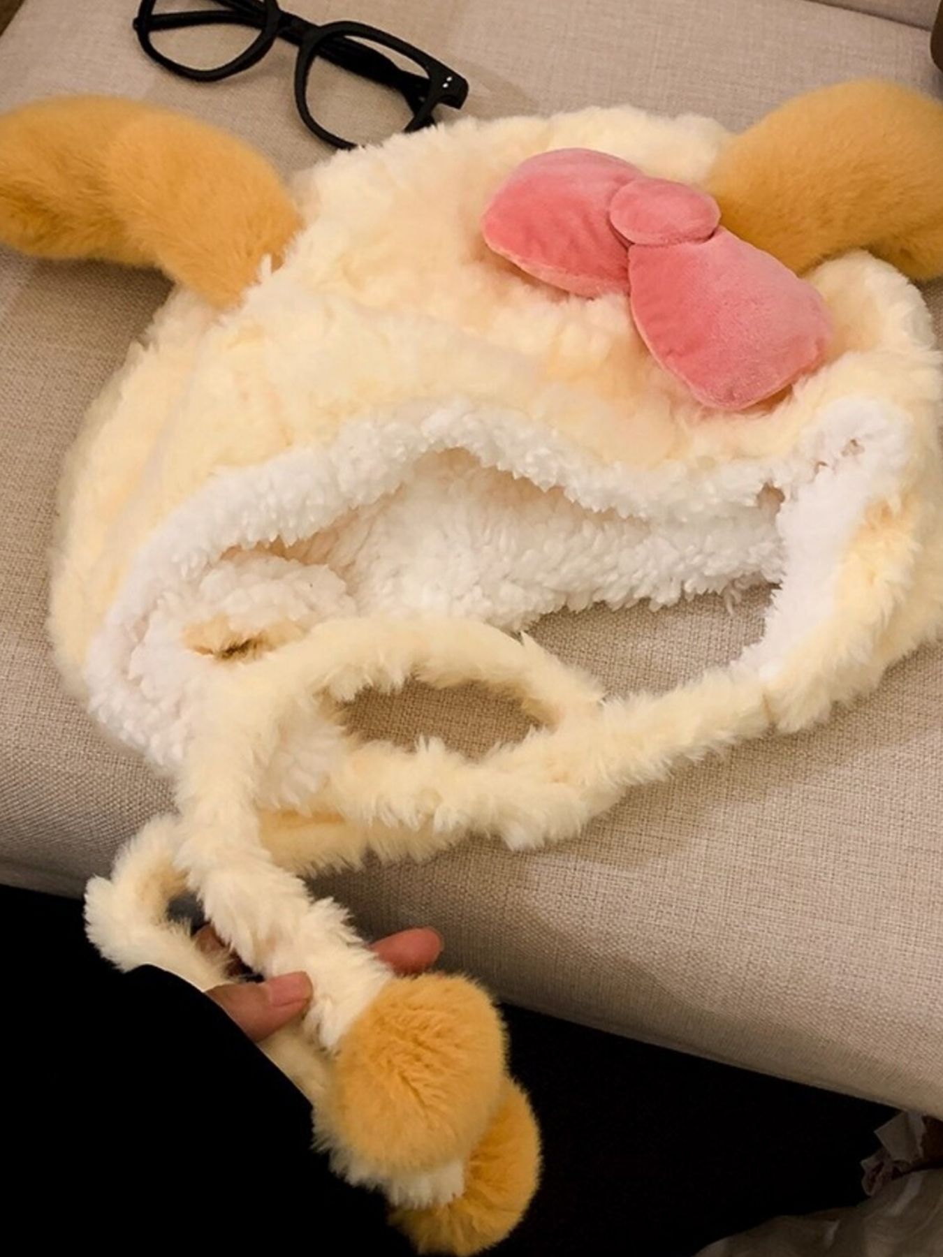 Cute Plush Animal Ear Hat with Bow