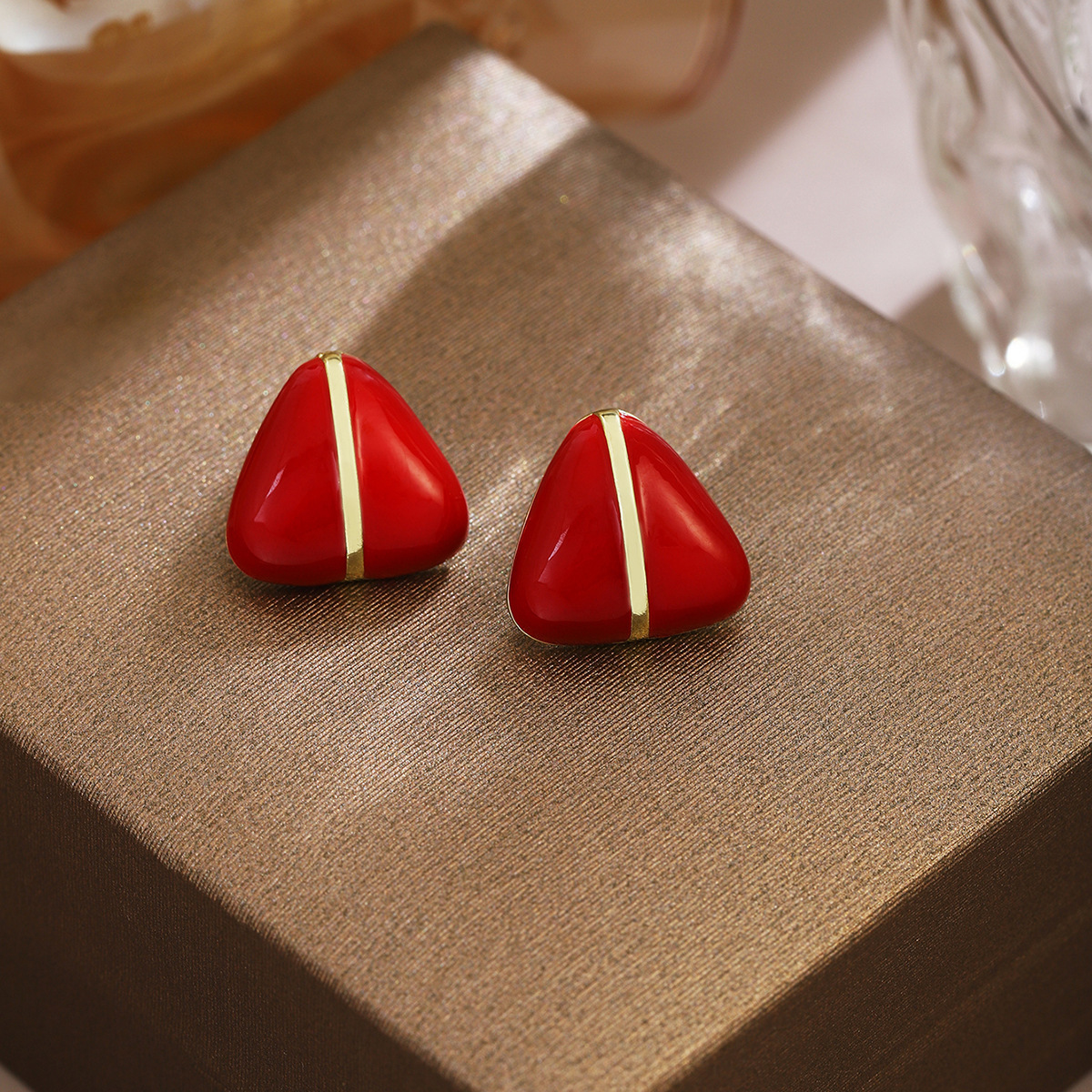 Geometric Triangle Stud Earrings with Gold Accent