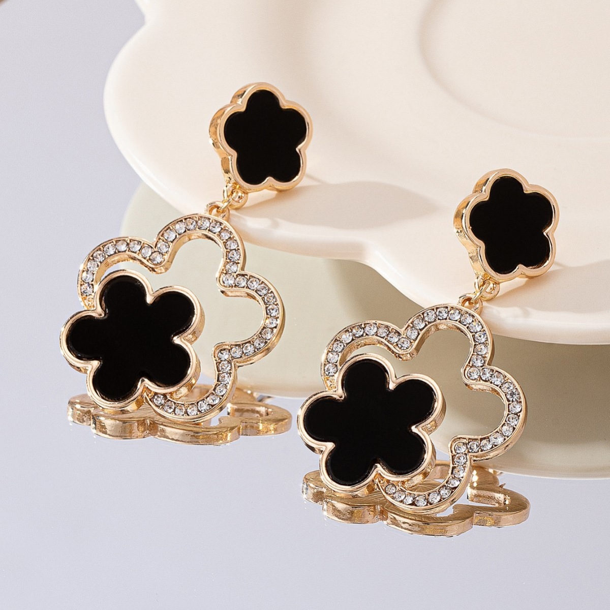 Lucky Clover Dangle Earrings with Rhinestone Accents