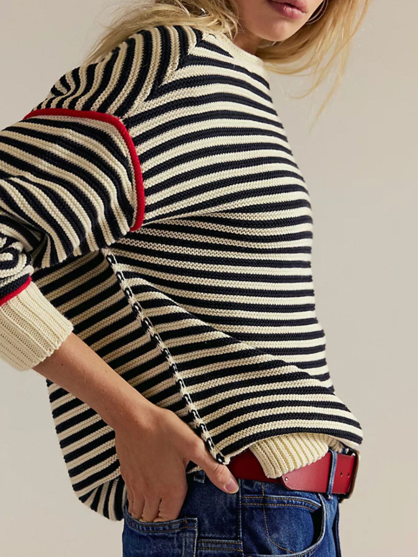 Striped Knit Round Neck Sweater