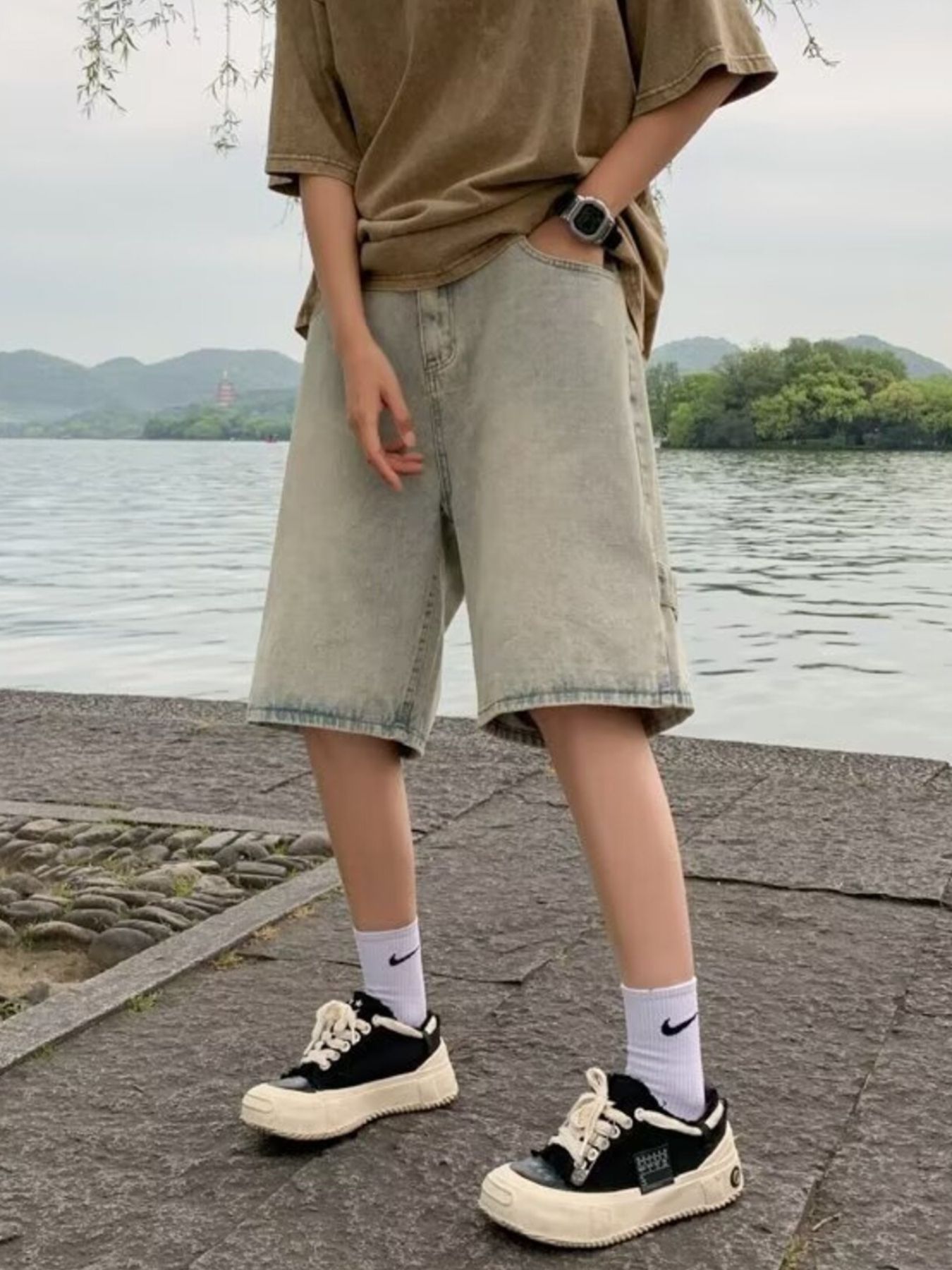 Men's Plus Size Relaxed Fit Wash Denim Shorts