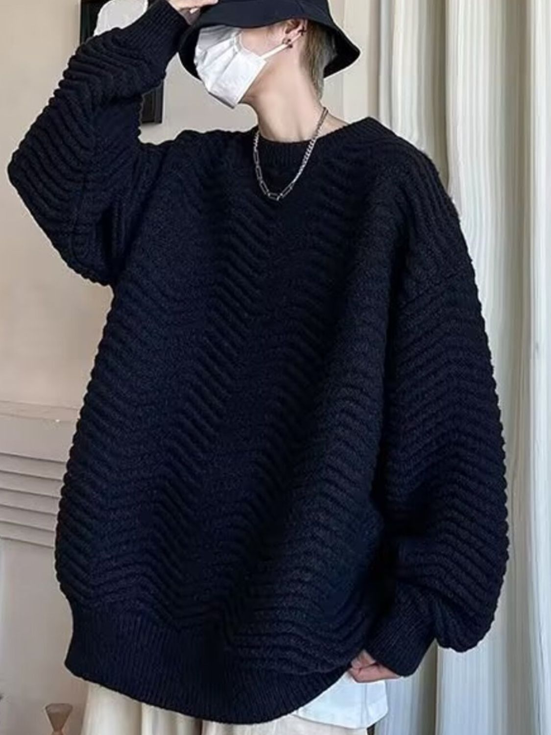 Men's Textured Knit Oversized Sweater