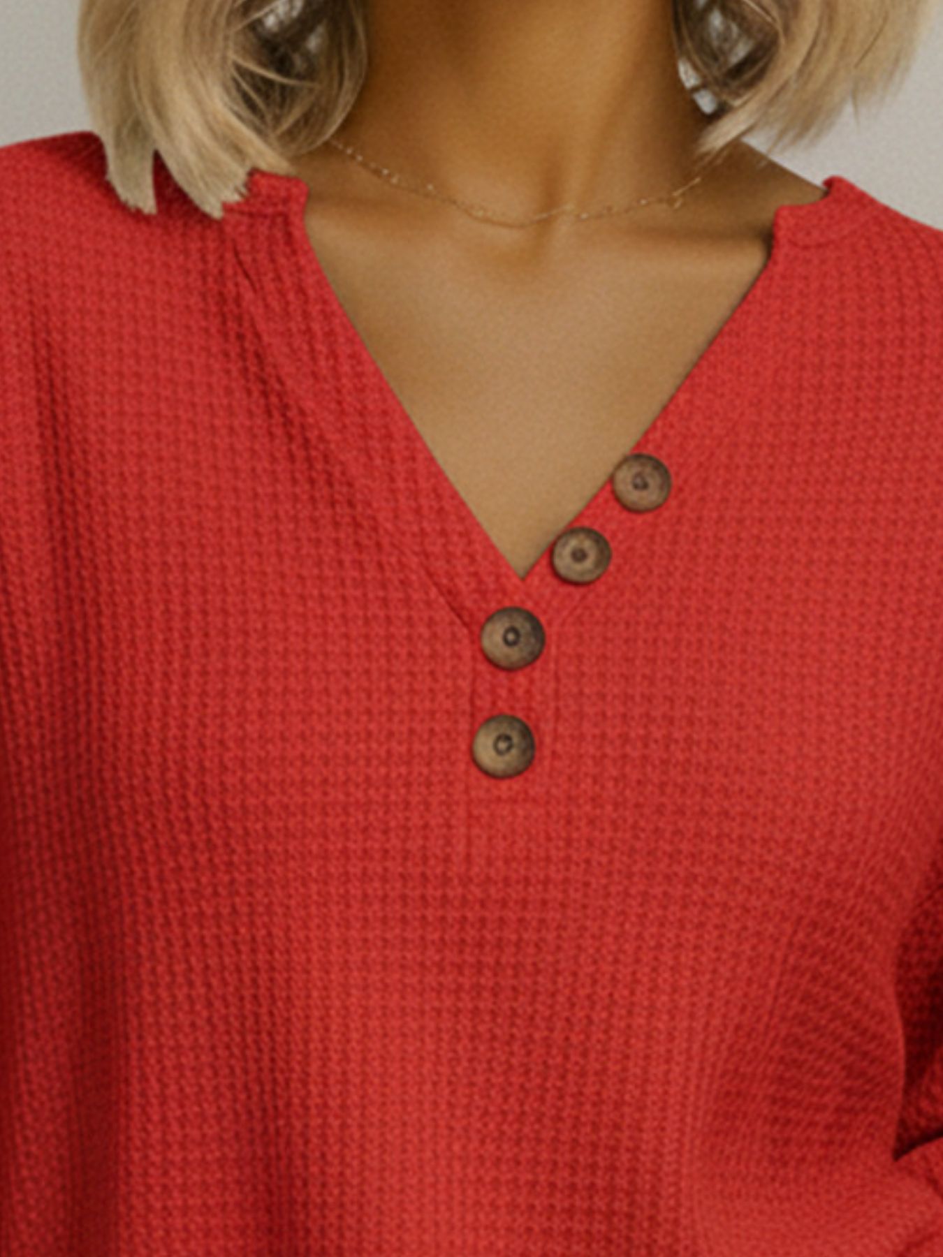 Full Size Waffle Knit V-Neck T-Shirt Plus Size