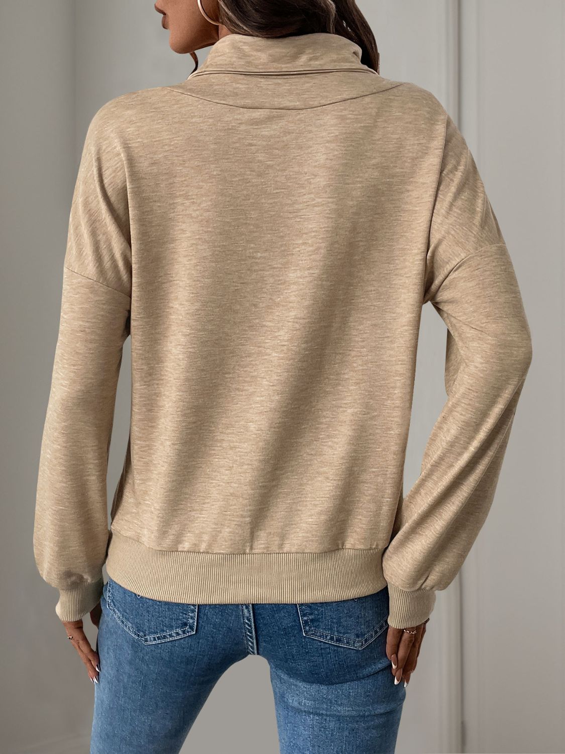 Asymmetric Mock Neck Long Sleeve Sweatshirt