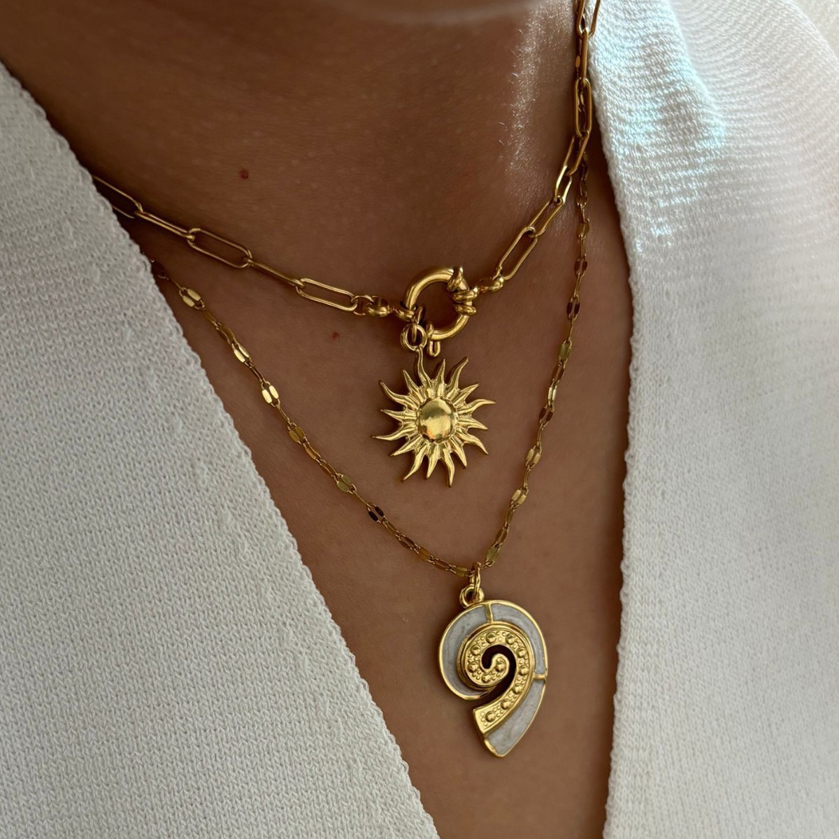 2-Piece 18K Gold-Plated Sun & Wave Pendant Necklace