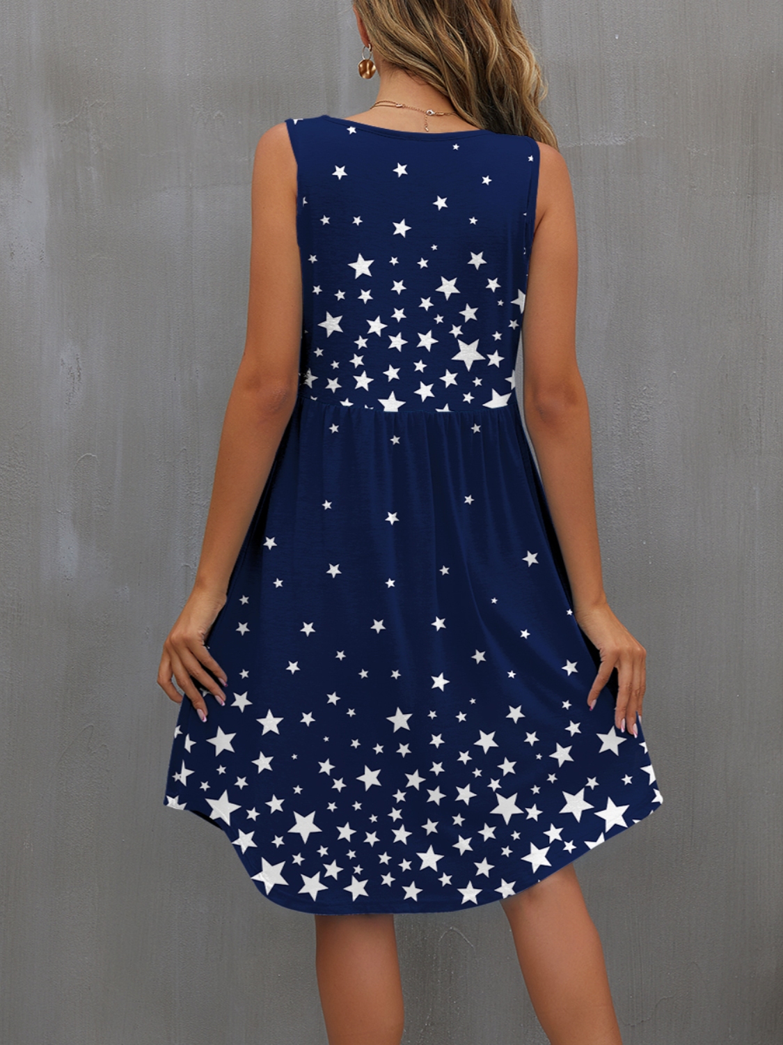 Star Round Neck Wide Strap Tank Dress
