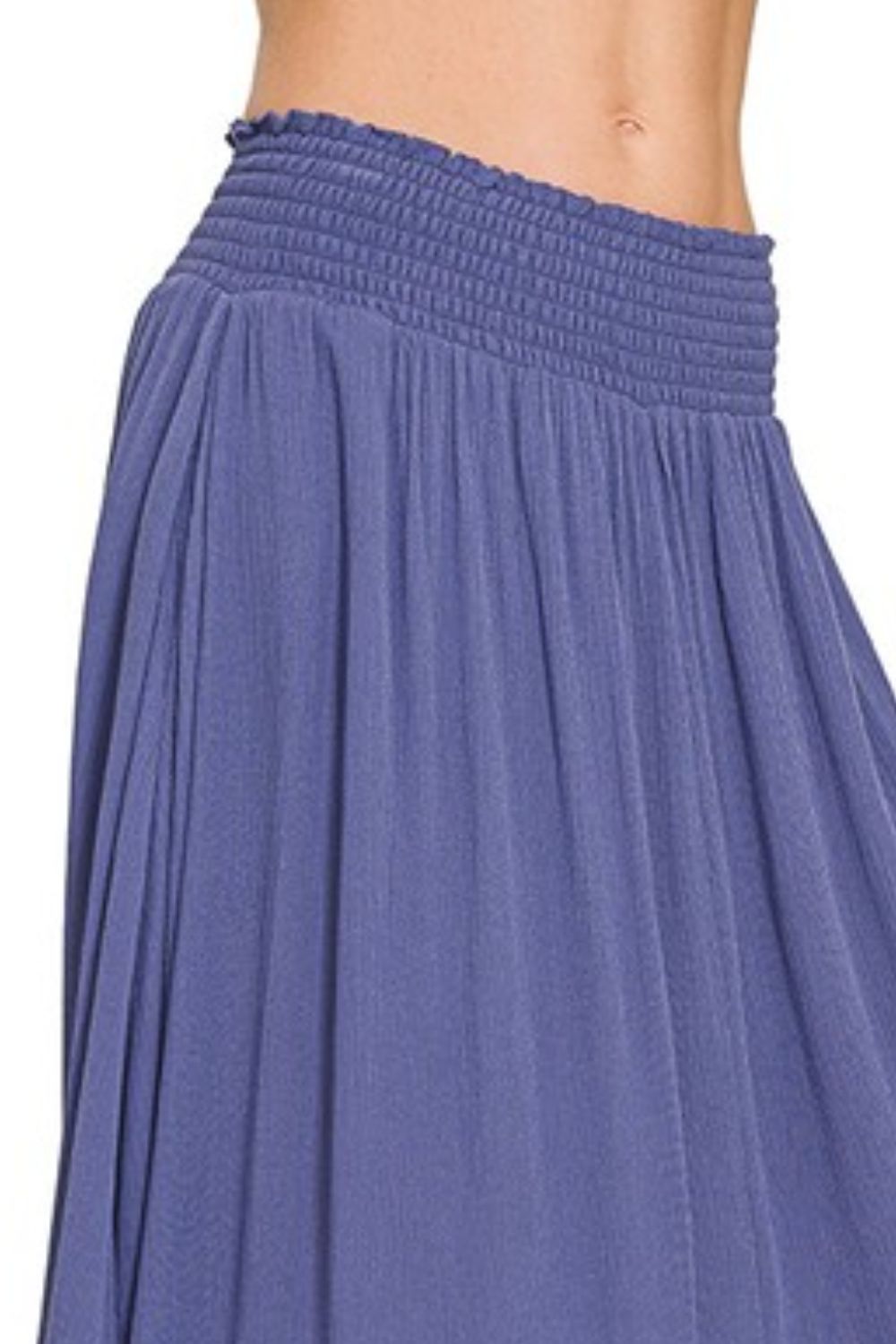 Woven Crinkle Smocked Waist Maxi Skirt W Pockets