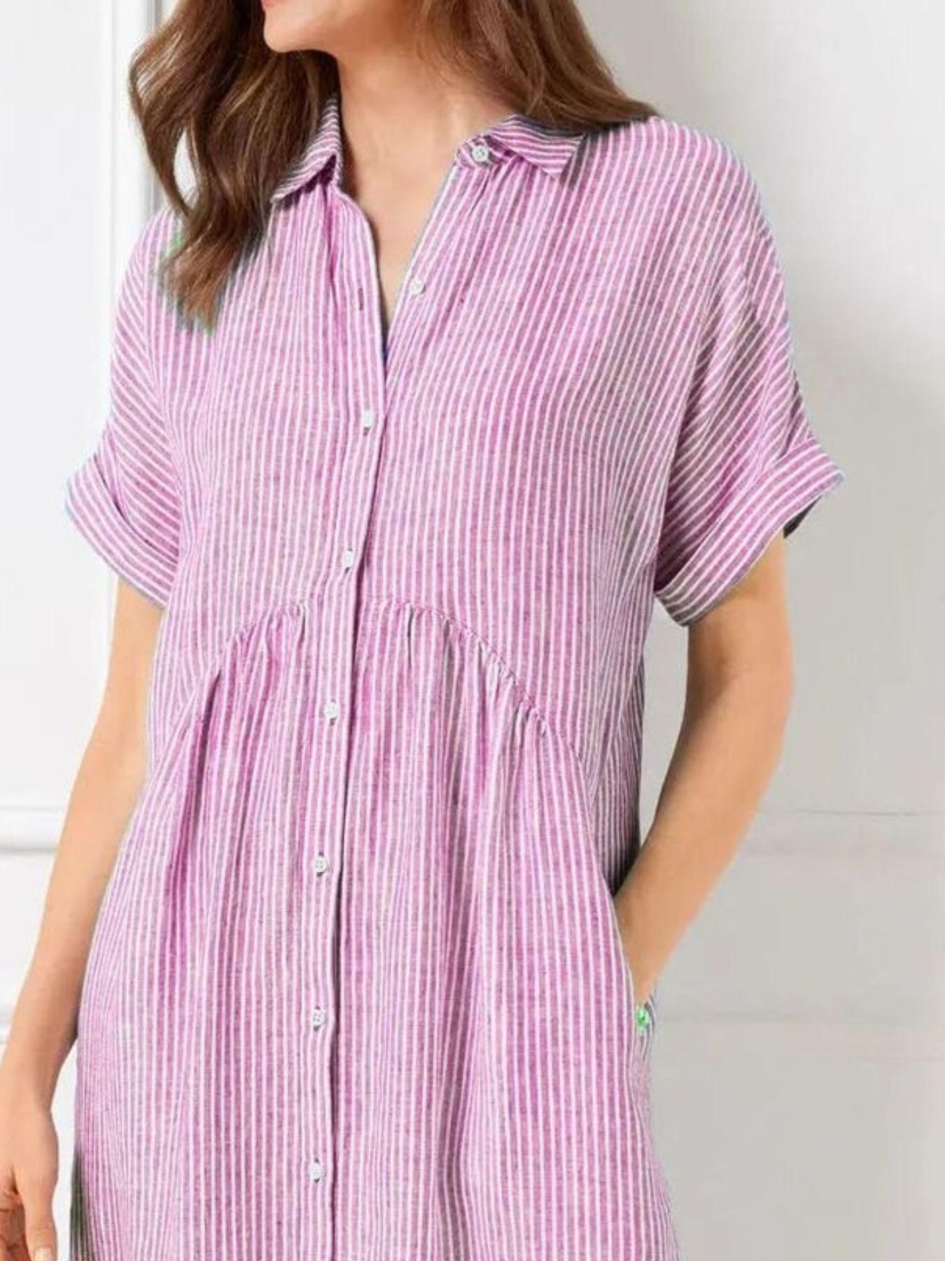 Full Size Striped Button-Front Midi Dress Plus Size