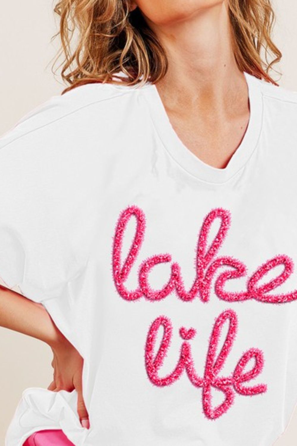 Metallic Letter Short Dolman Sleeve Top