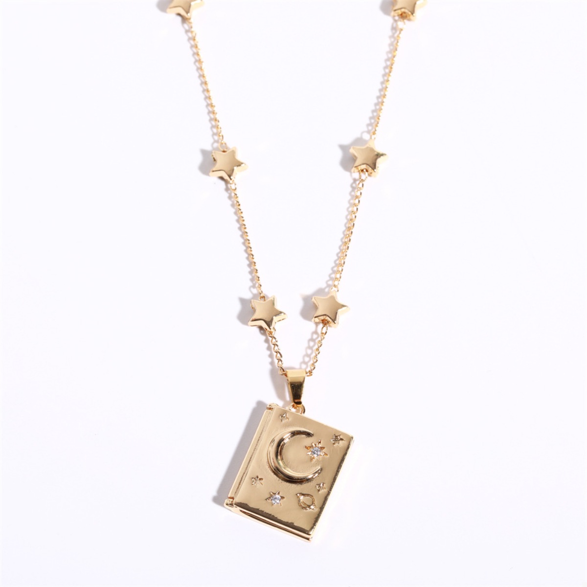 18K Gold-Plated Star Moon Zircon Lock Necklace