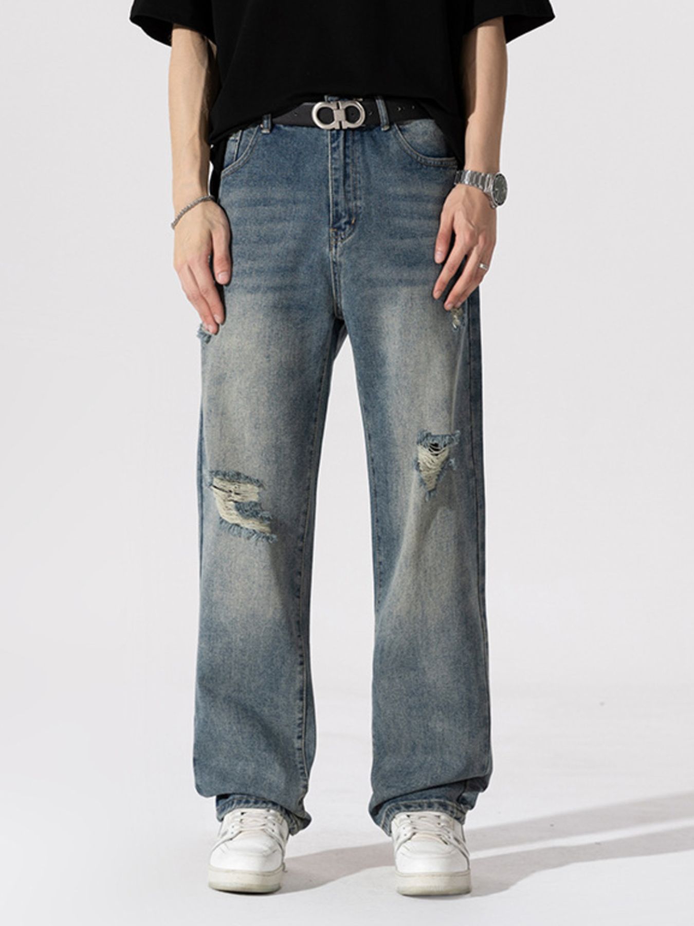 Men's Distressed Wide Leg Jeans