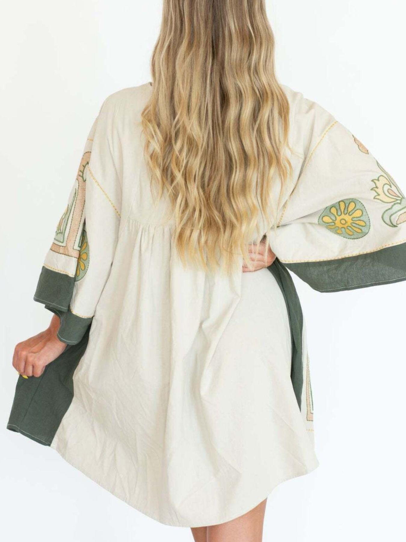 Printed V-Neck Kimono Sleeve Mini Dress