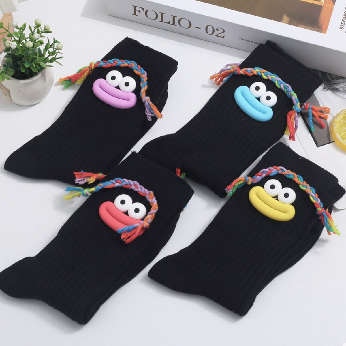 Cartoon Ribbed Knit Crew Socks