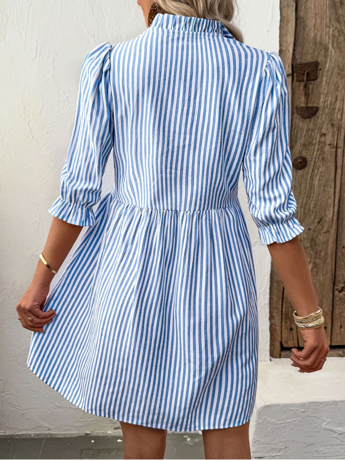 Striped Half Sleeve Mini Shirt Dress