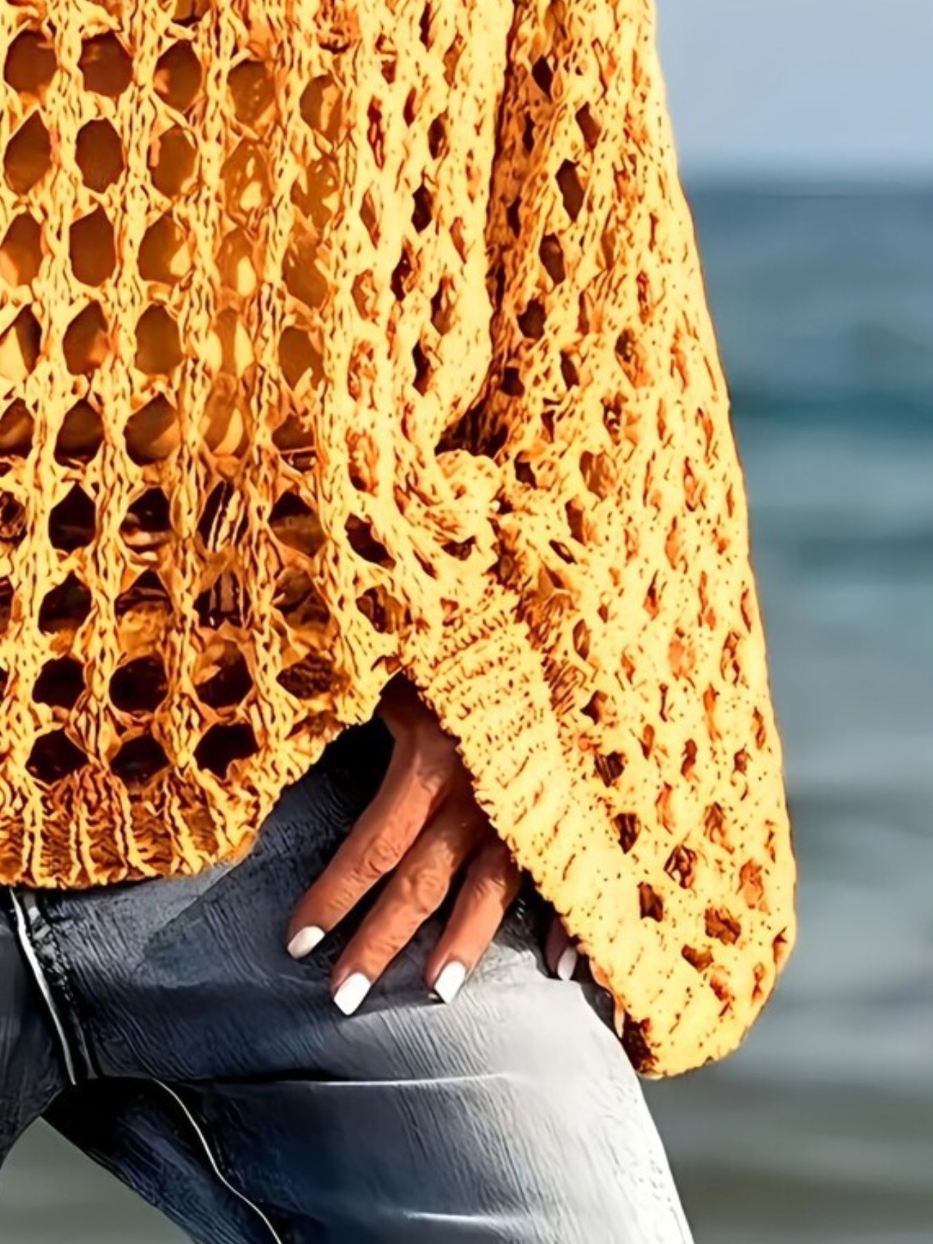 Crochet Long Sleeve Knit Cover Up view 6
