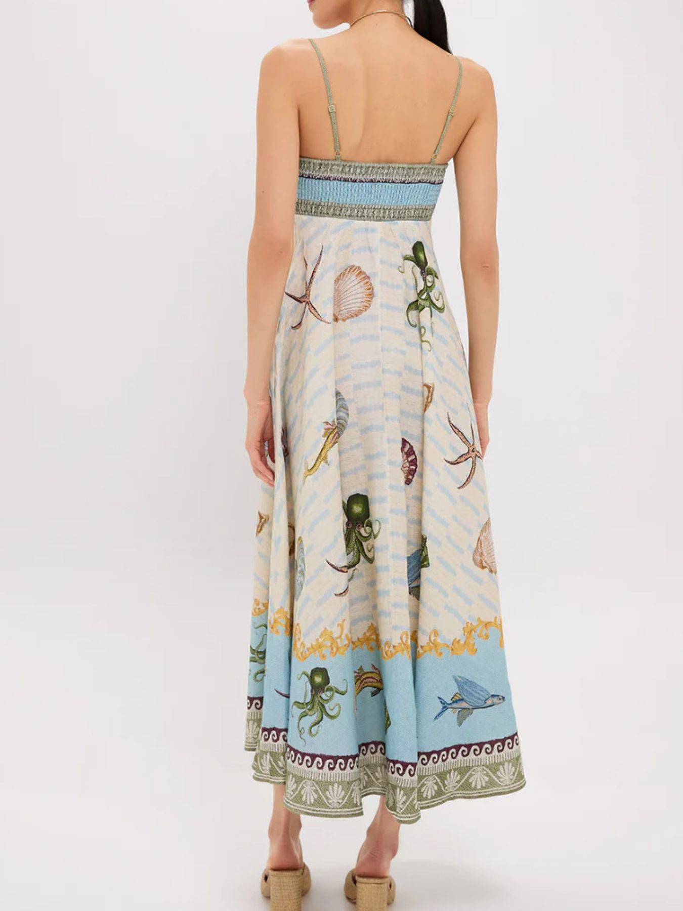 Ocean Print Spaghetti Strap Midi Dress