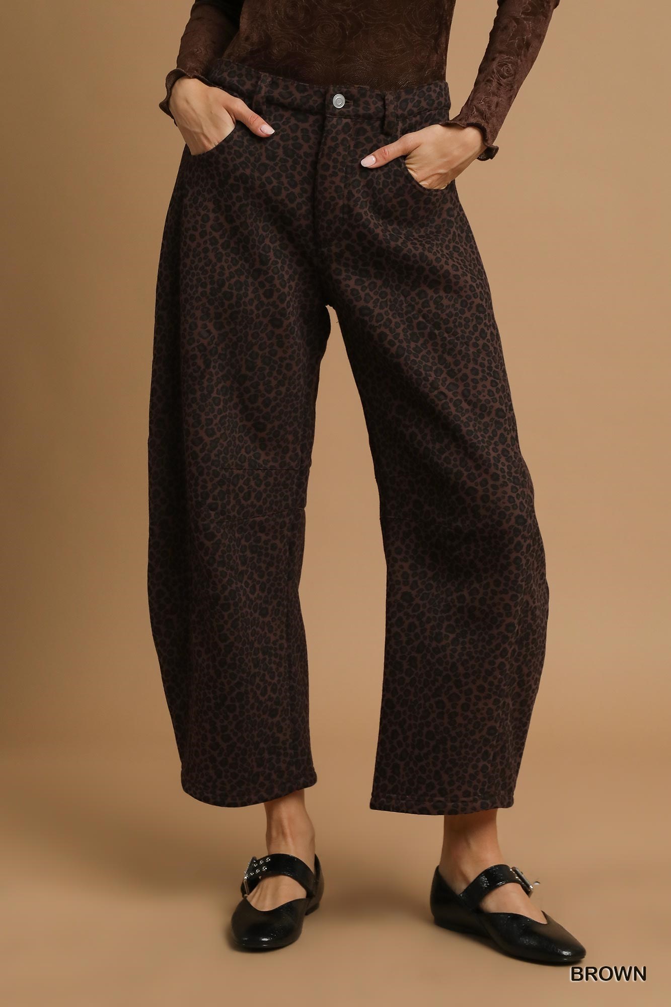 Umgee Leopard Print Wide Leg Pants