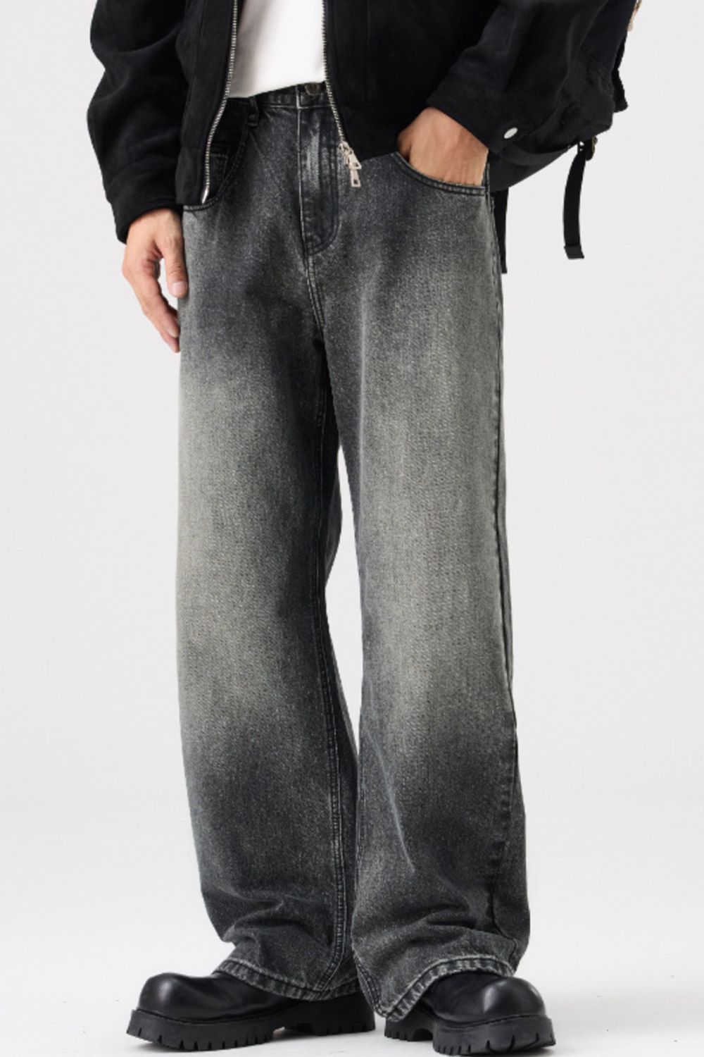 Men's Full Size Vintage Wash Wide Leg Jeans Plus Size