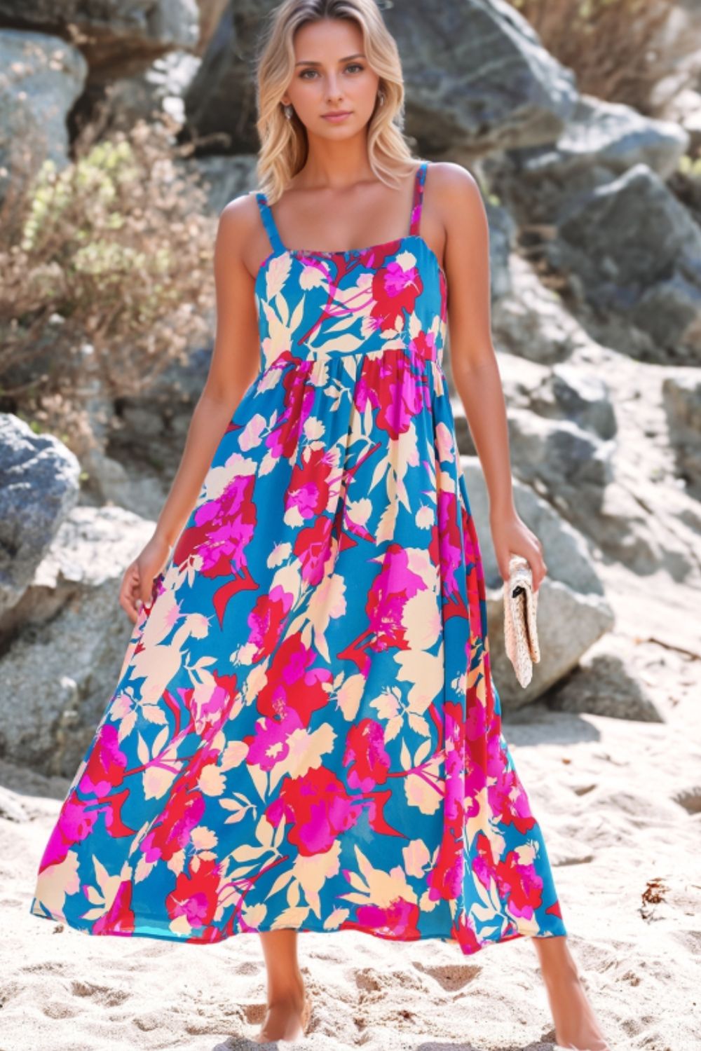 Floral Square Neck Cami Dress with Pockets