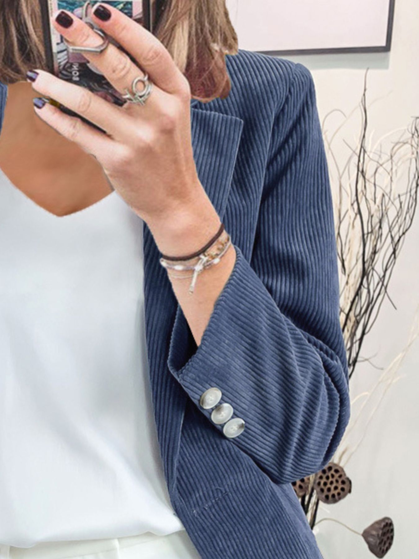 Corduroy Lapel Collar Casual Blazer