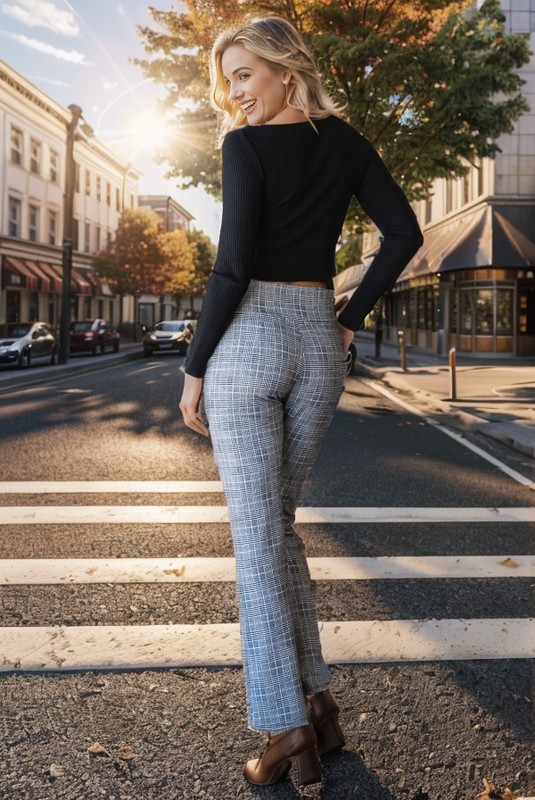 Full Size Plaid Flare Pants with Wide Waist Band Plus Size