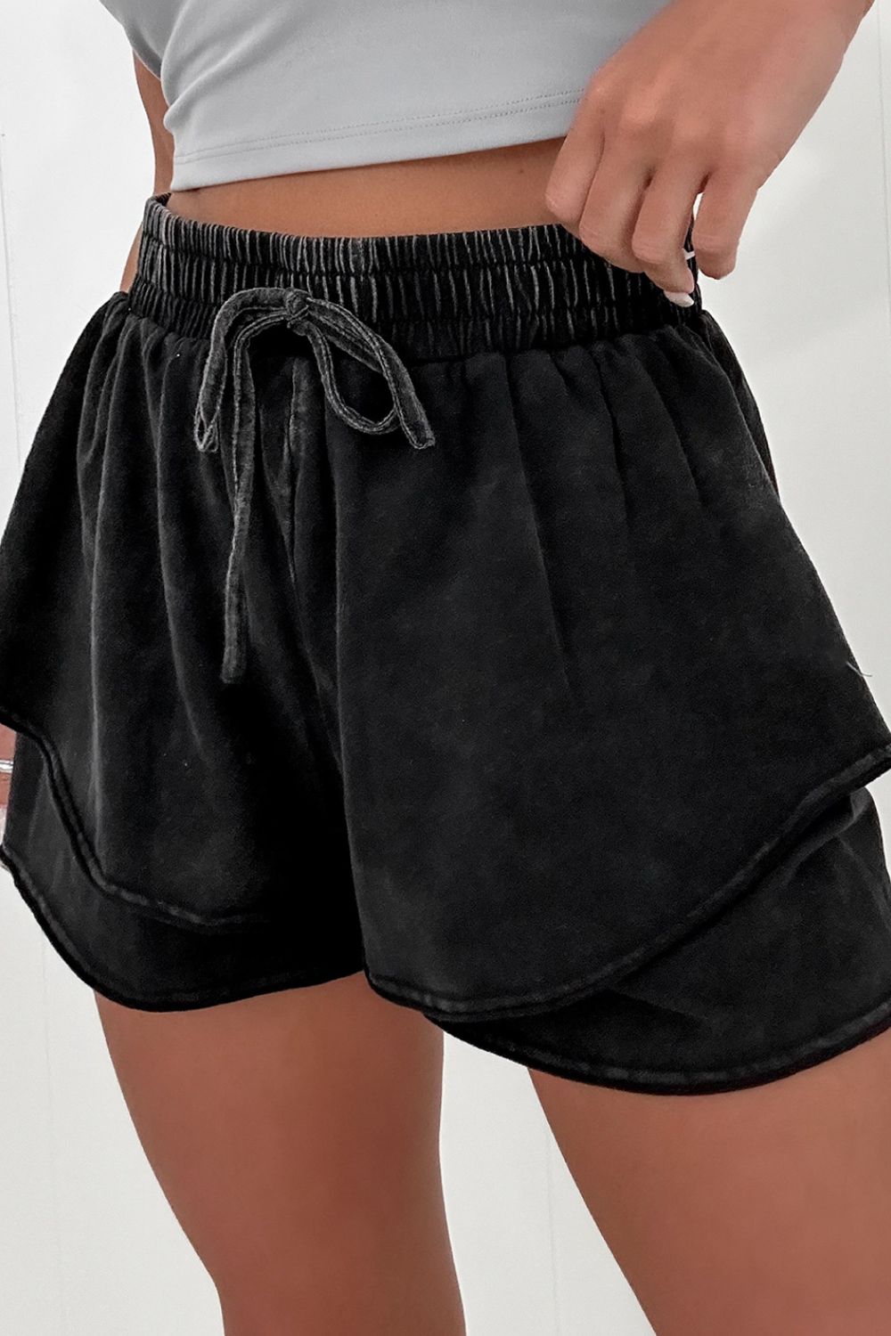 Mineral Wash French Terry High Waist Casual Shorts