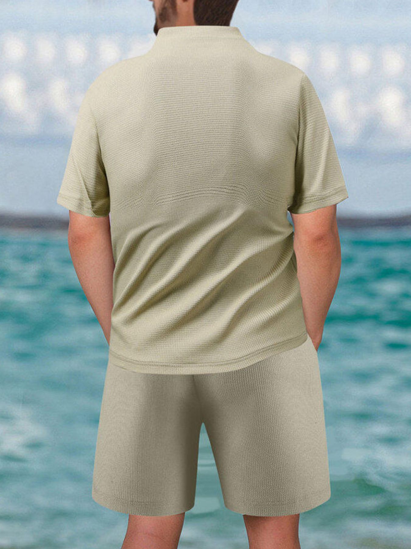 Men's Full Size Zip Front Short Sleeve Top and Shorts Set Plus Size