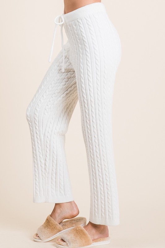 Cable-Knit High Waist Sweater Pants