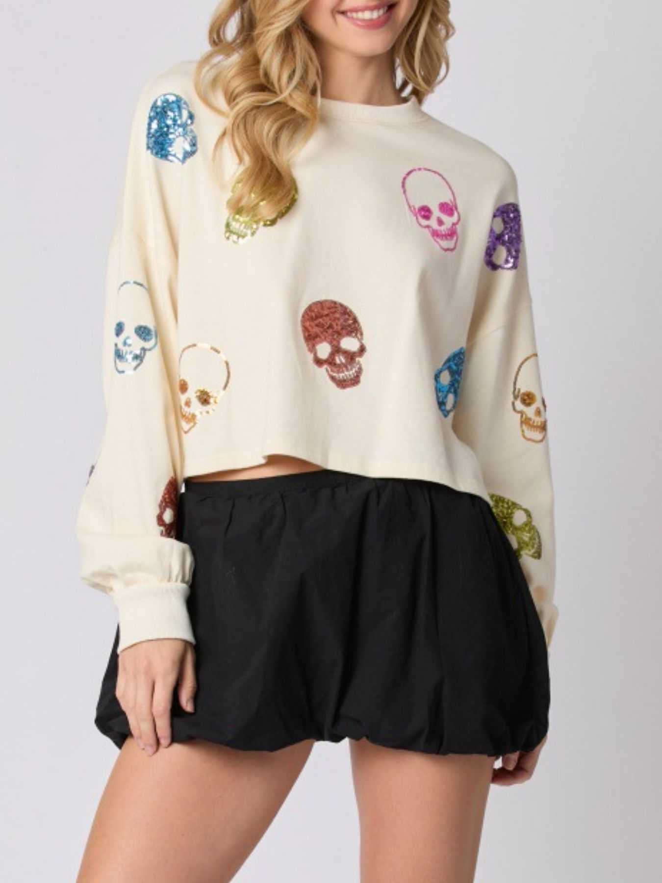Sequin Skull Long Sleeve Sweatshirt