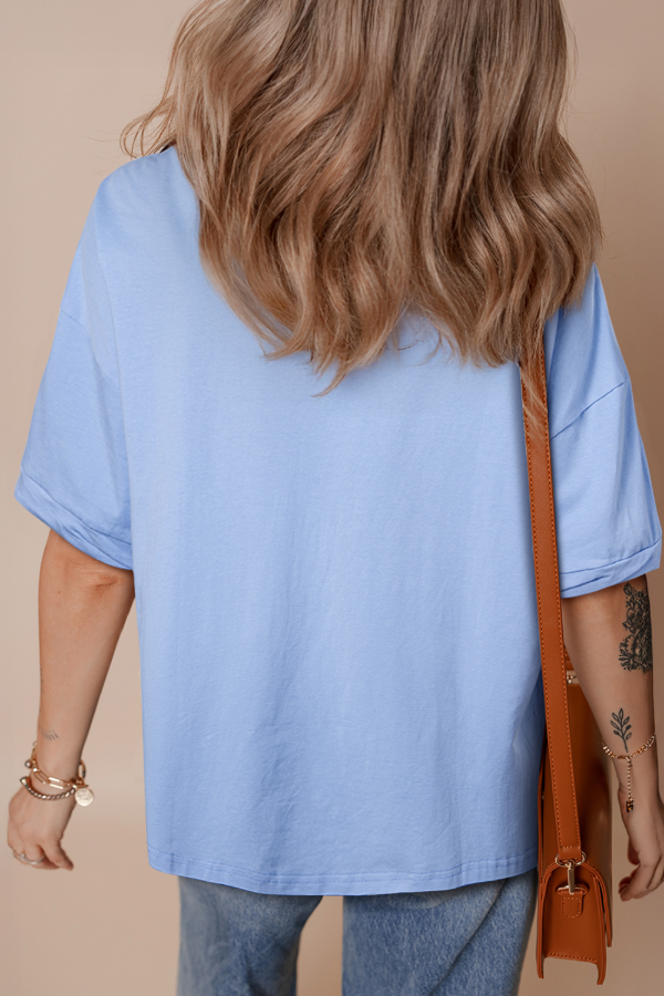 Sequined American Flag Dropped Shoulder T Shirt