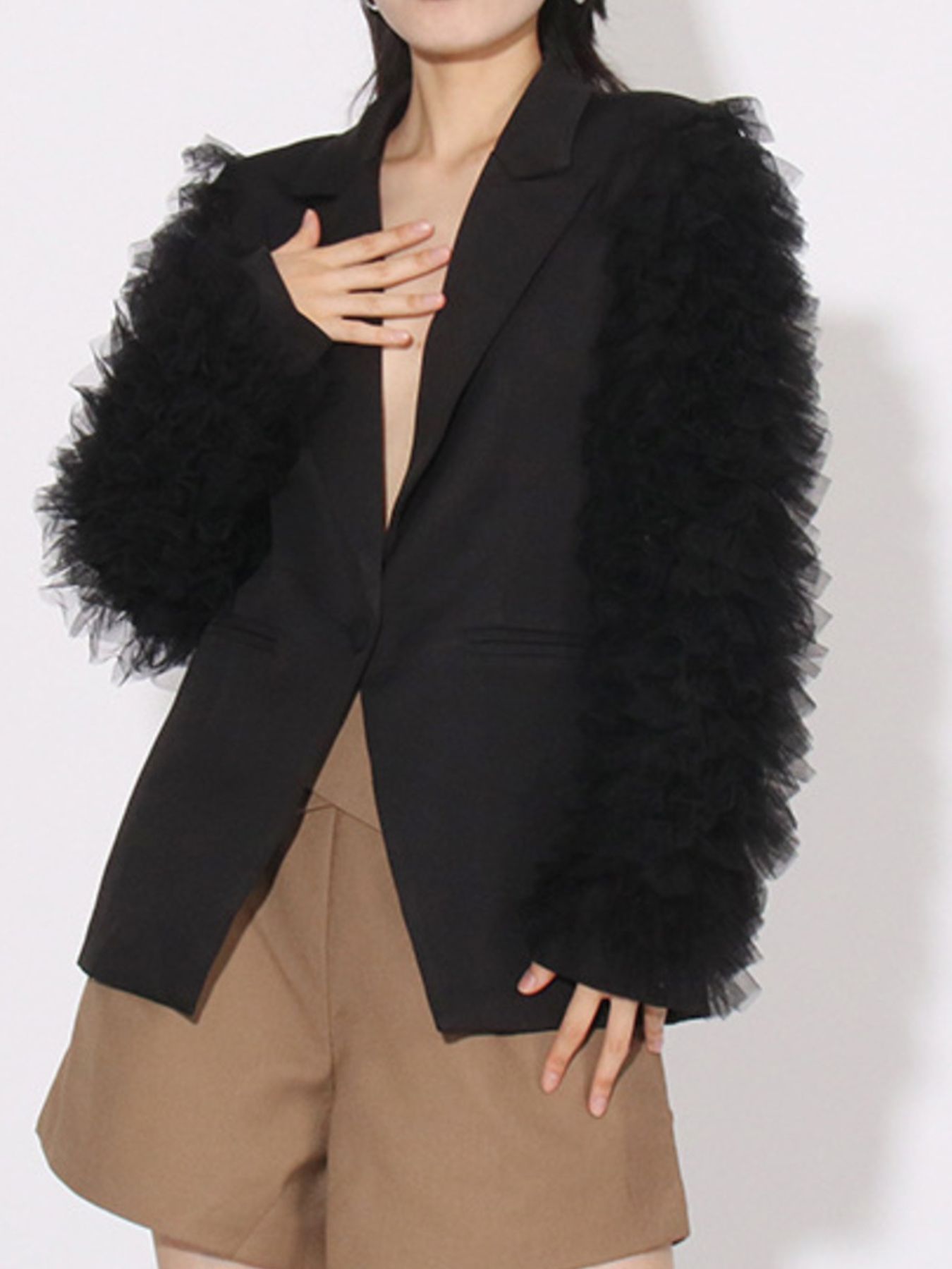 One Button Mesh Long Sleeve Blazer