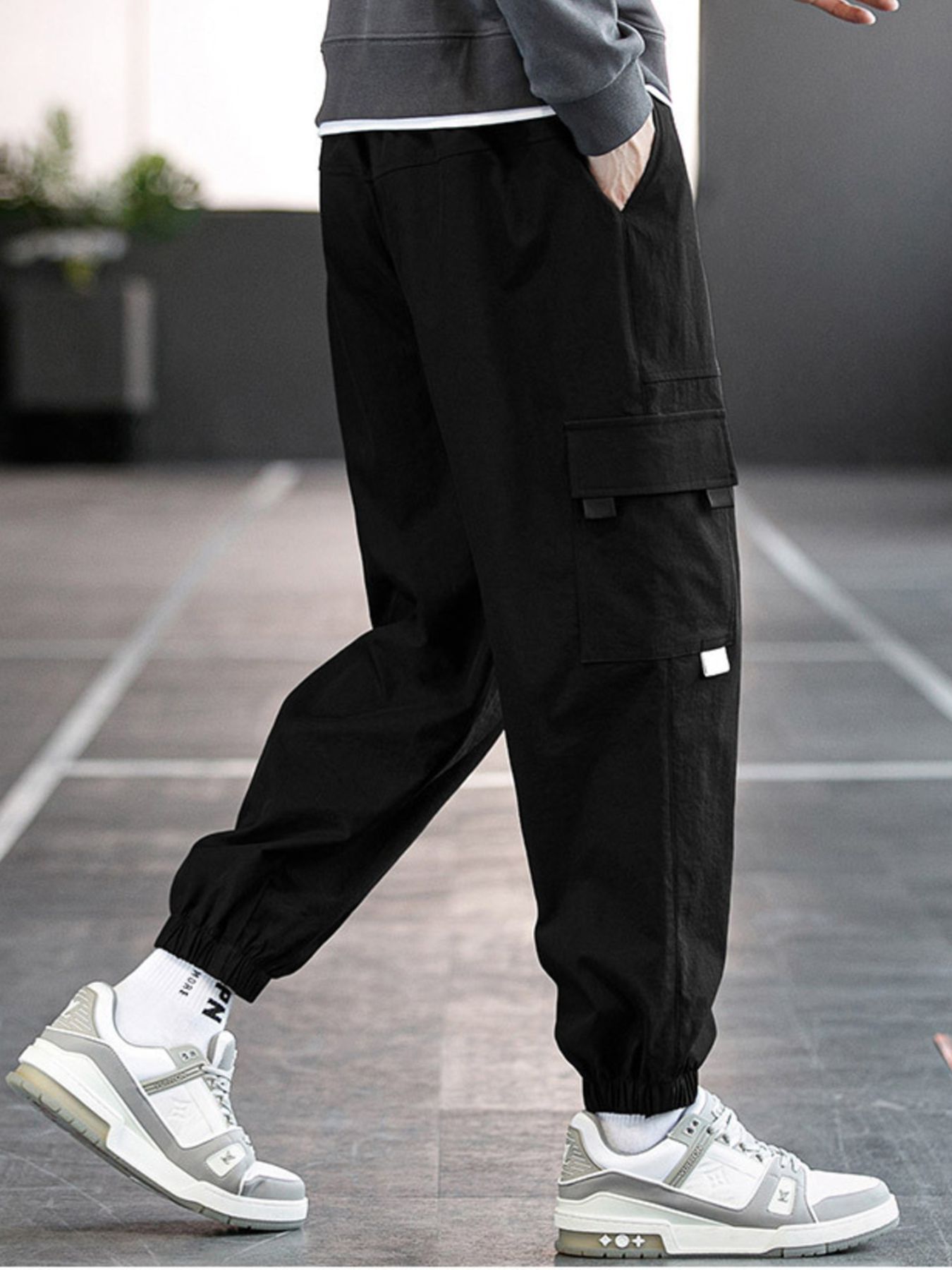 Men's Plus Size Casual Cargo Pants with Drawstring Waist