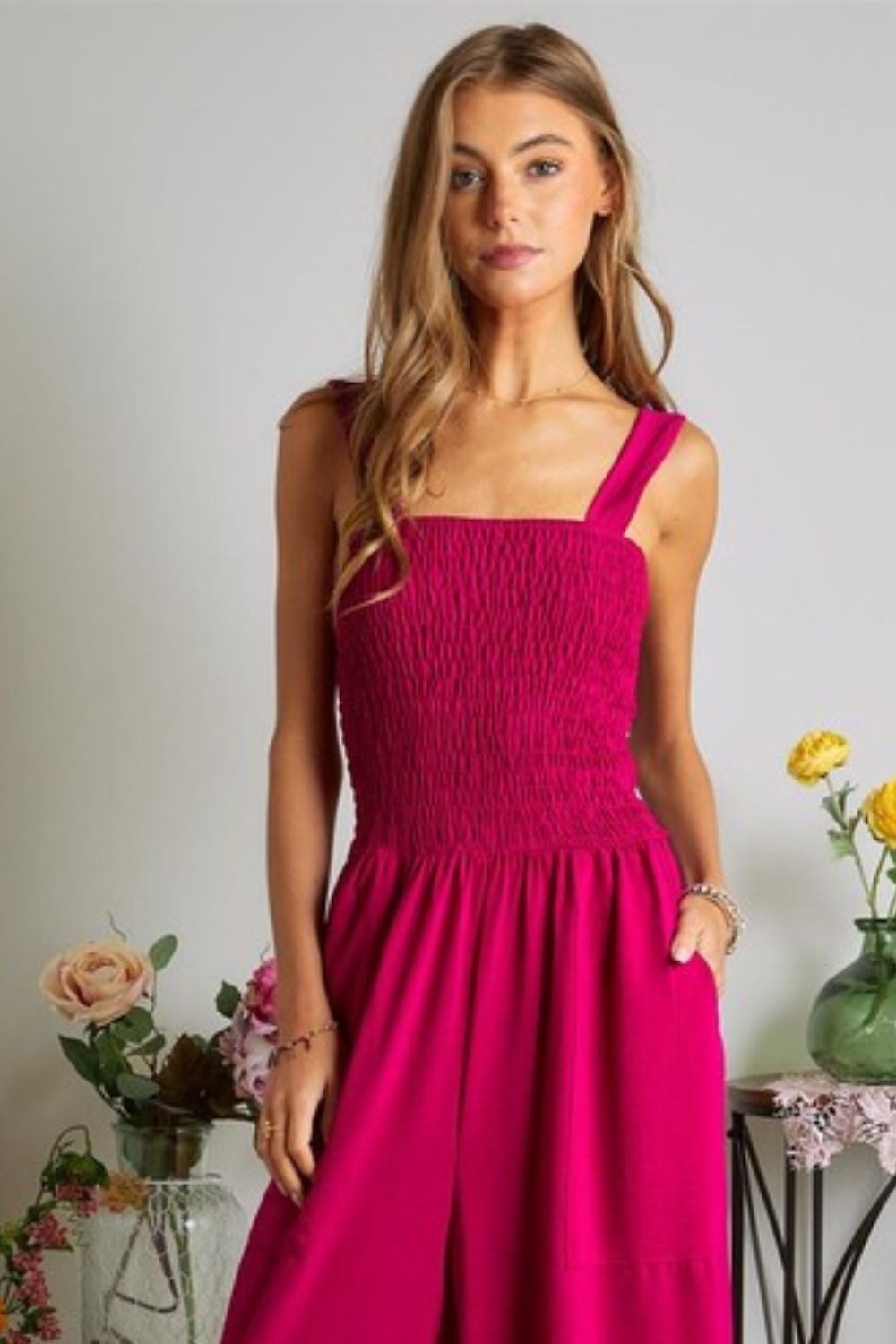 Smocking Top Wide Leg Jumpsuit