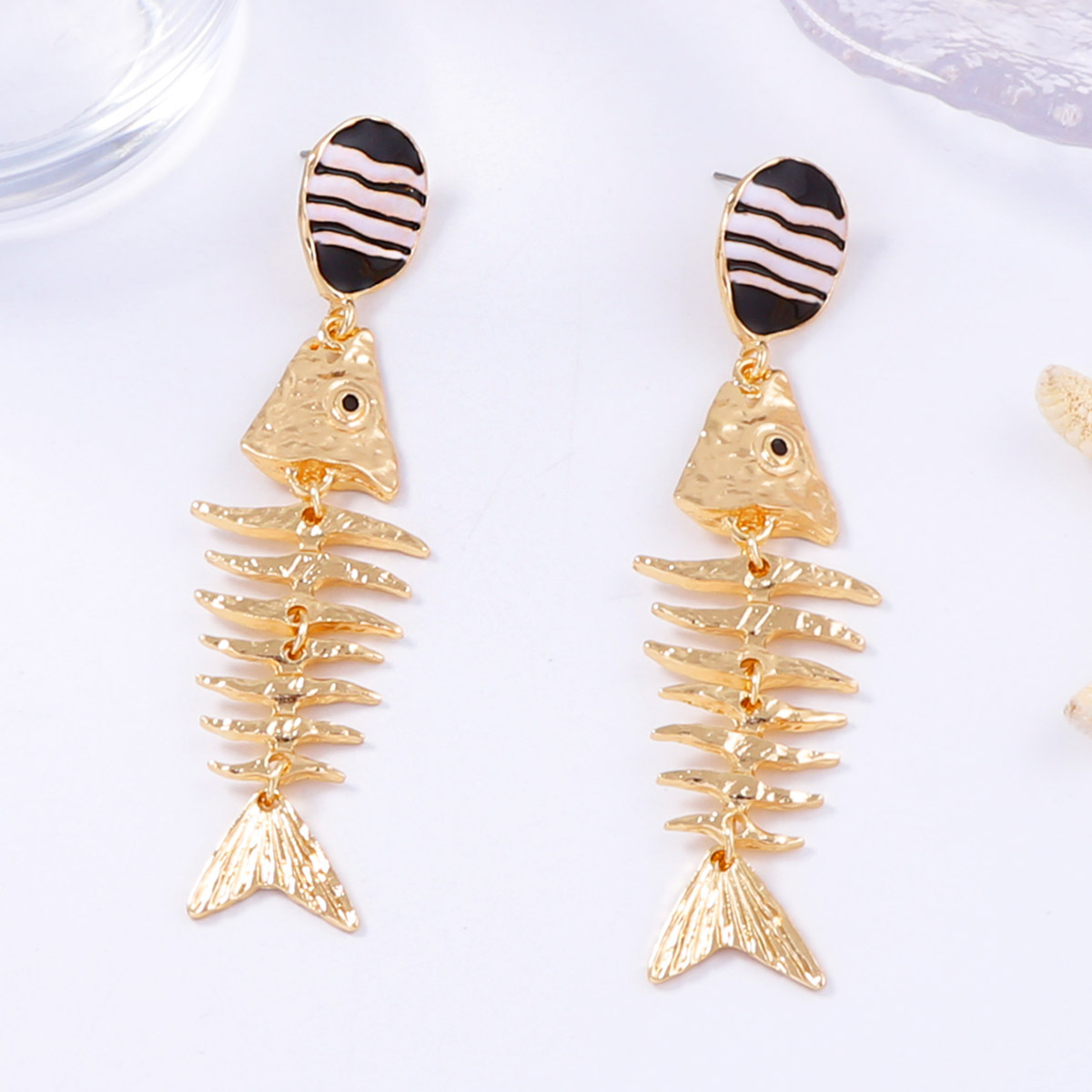Striped Fishbone Drop Earrings