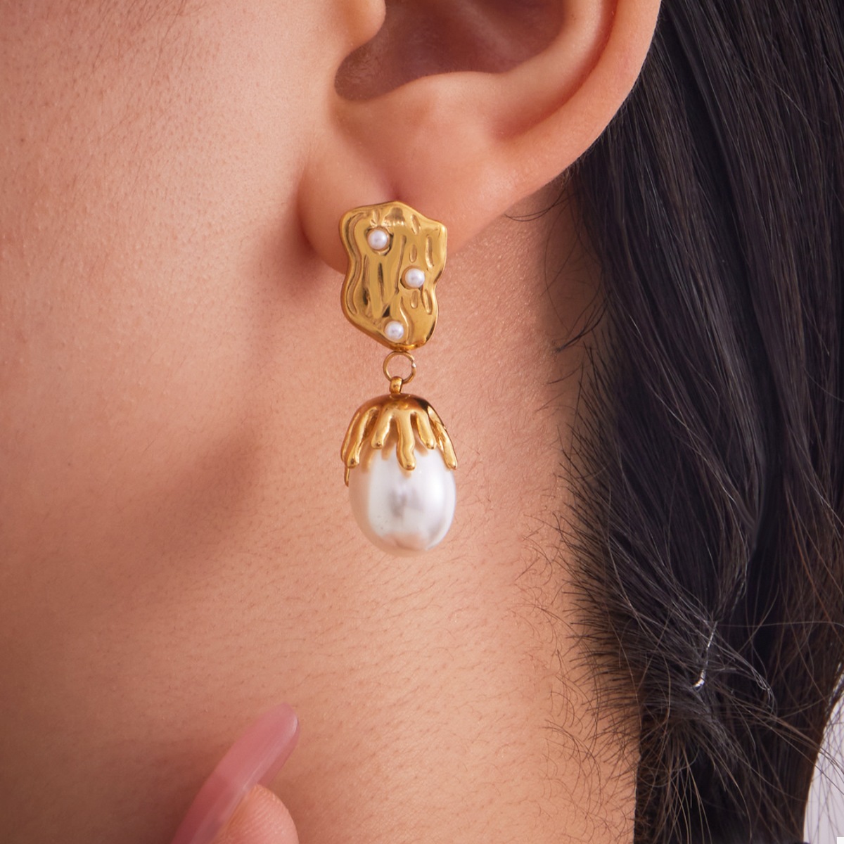18K Gold-Plated Synthetic Pearl Drop Earrings