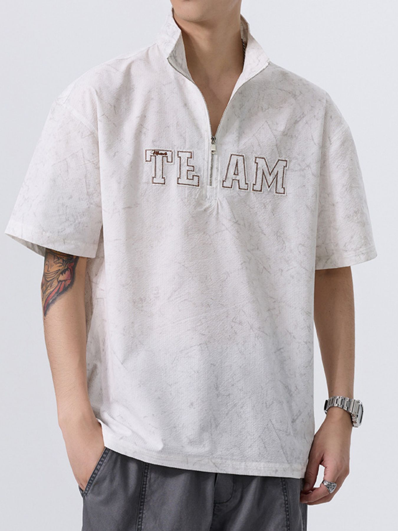 Men's Plus Size Quarter Zip Short Sleeve Polo