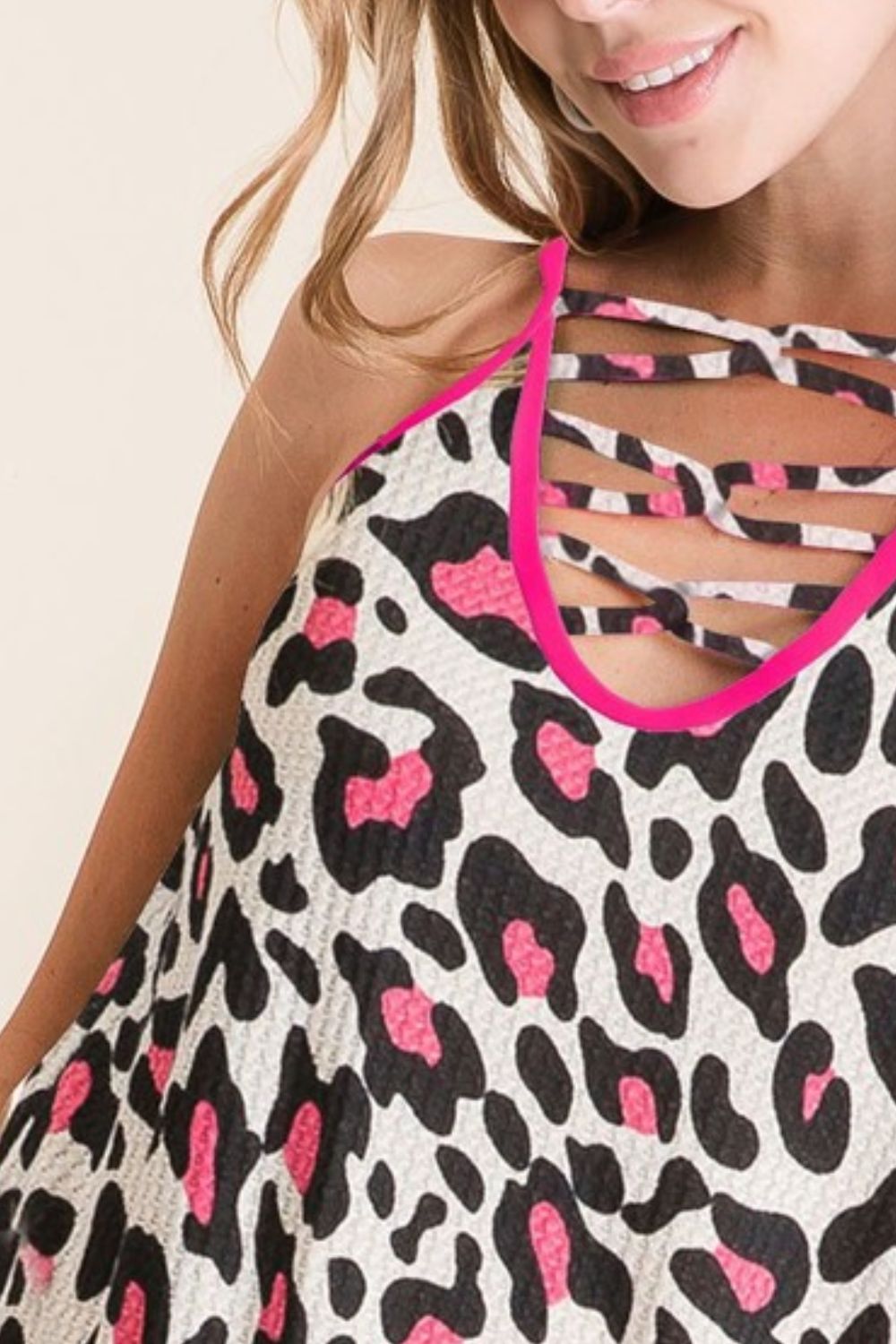 Leopard Print Caged Neck Knit Camisole