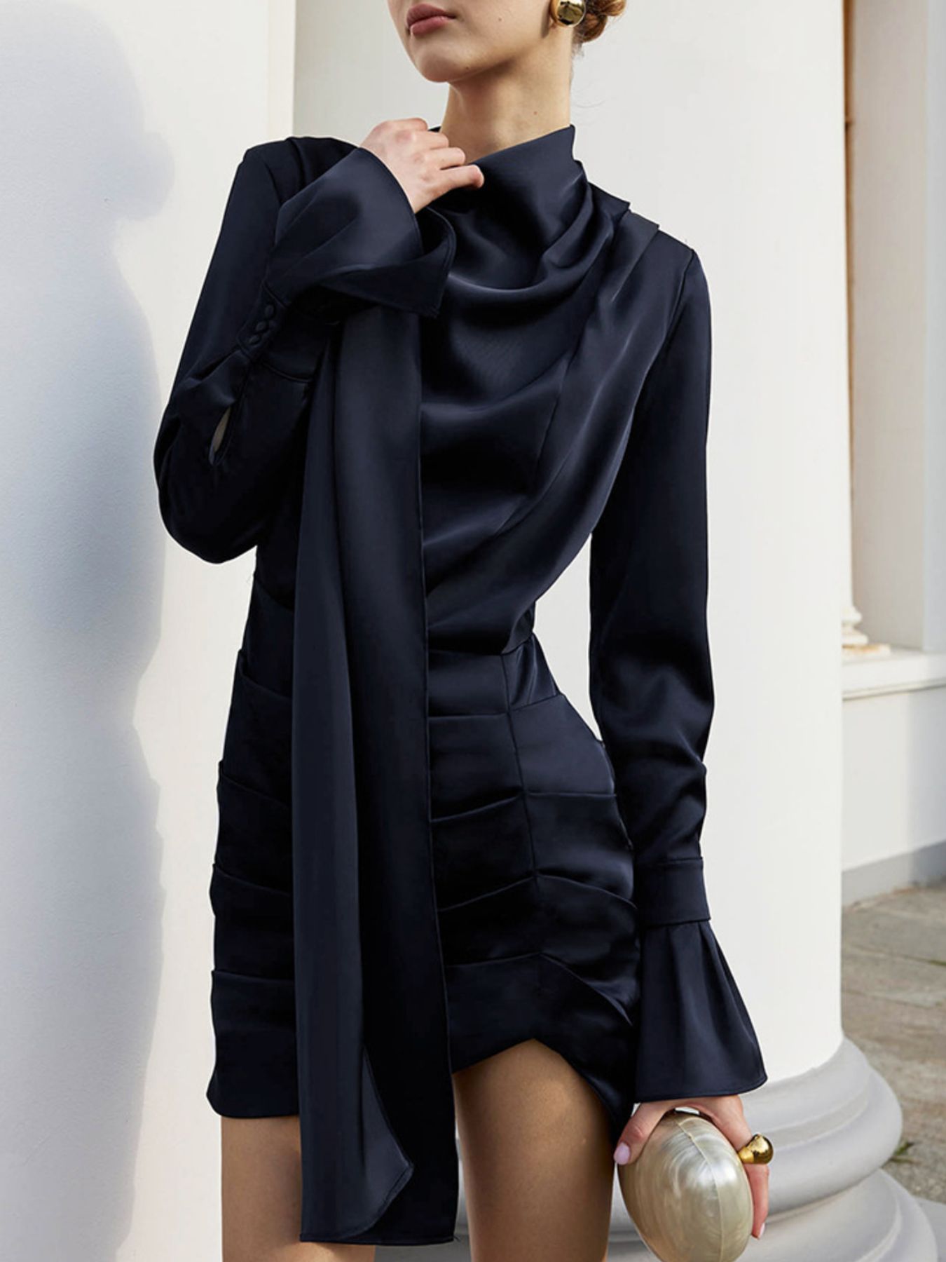 Mock Neck Flounce Sleeve Dress