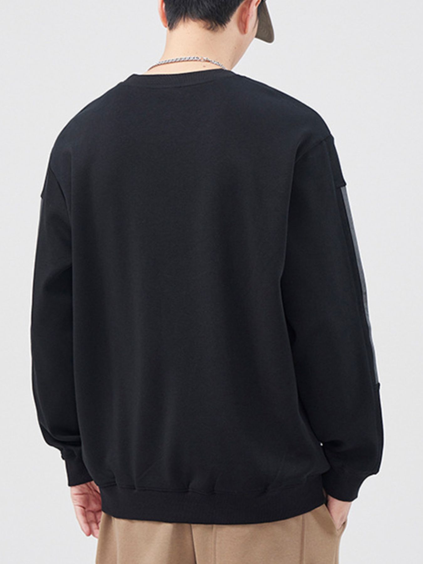 Men's Plus Size Casual Striped Sleeve Sweatshirt