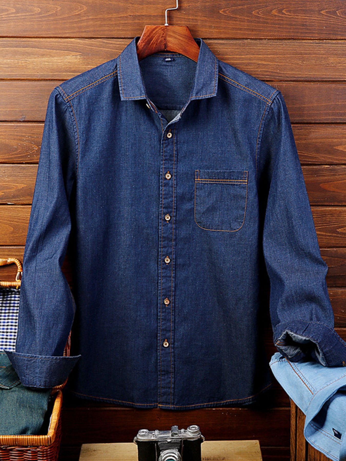 Men's Full Size Button Up Long Sleeve Denim Shirt Plus Size