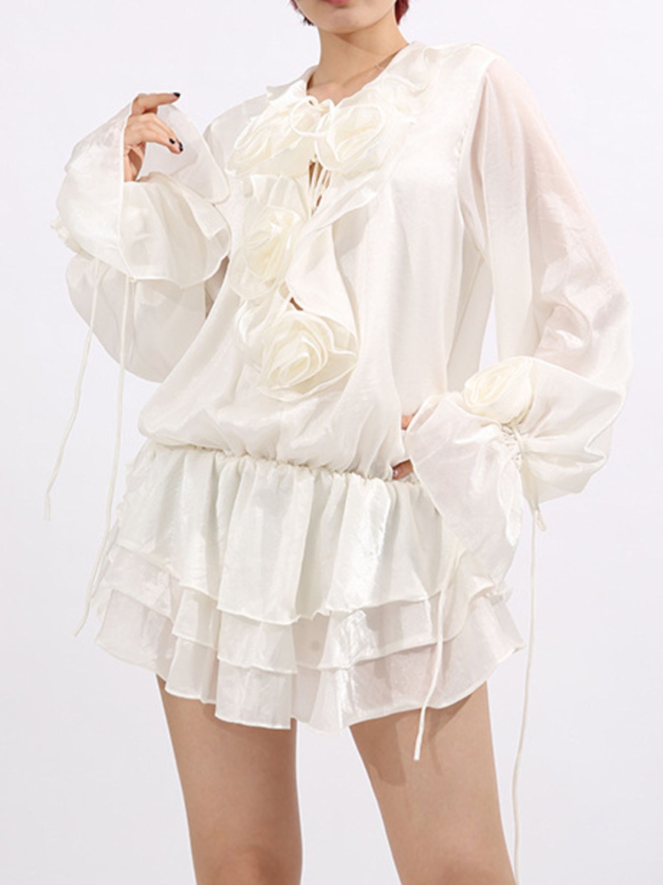 Flower Ruffled Long Sleeve Dress