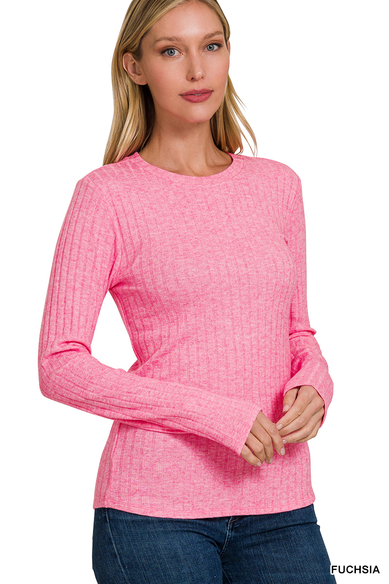 Ribbed Long Sleeve Round Neck T-Shirt