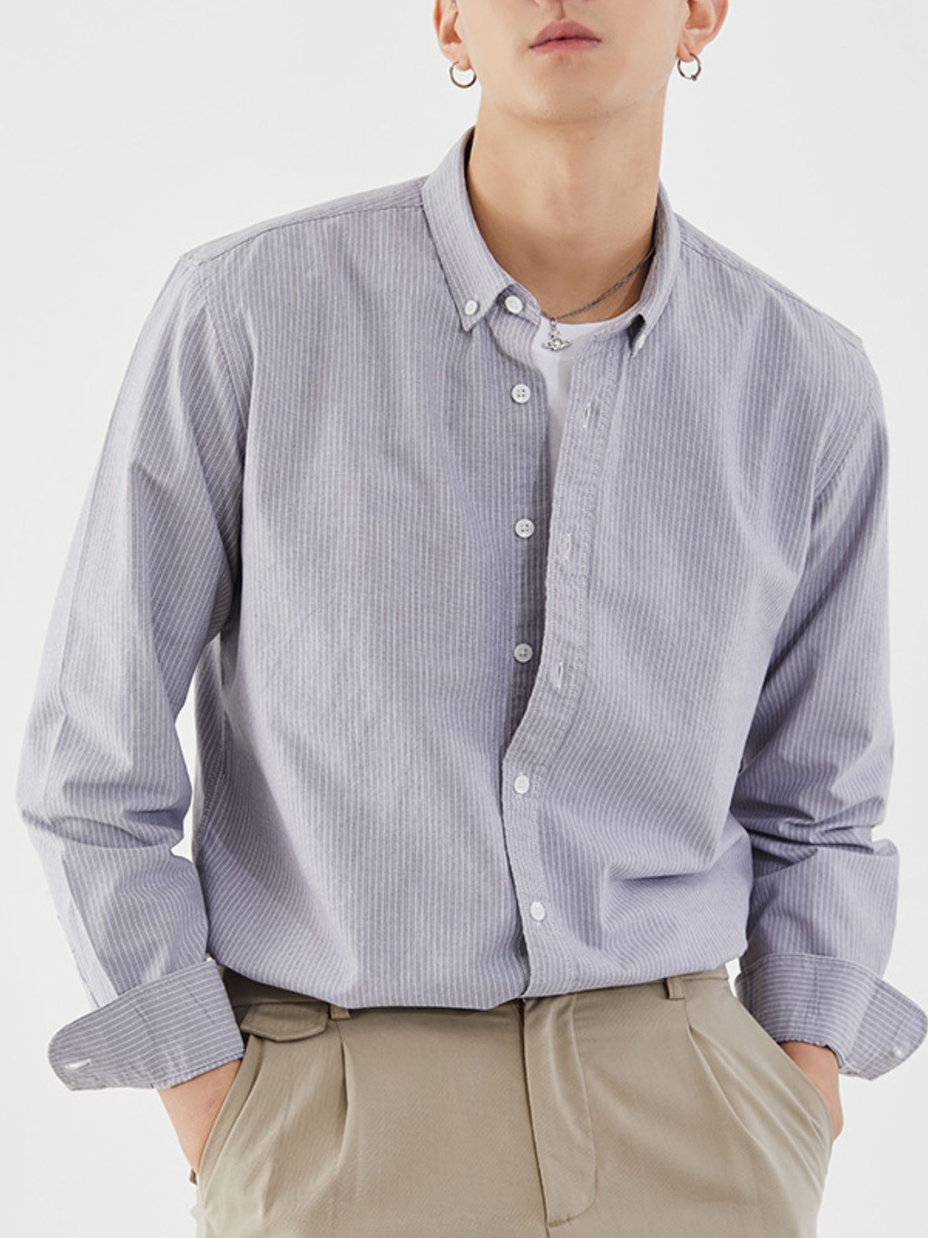 Men's Full Size Striped Button Up Long Sleeve Shirt Plus Size