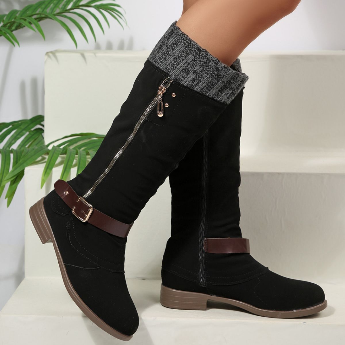 Round Toe Block Heels Boots