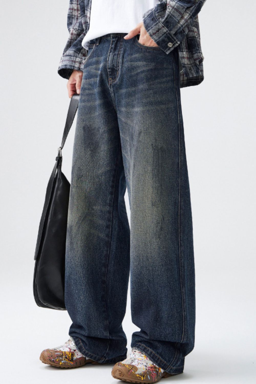 Men's Wash Wide Leg Jeans