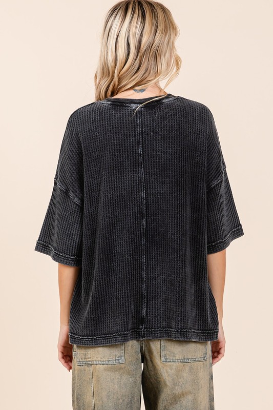 Mineral Wash Waffle Knit Short Sleeve Top