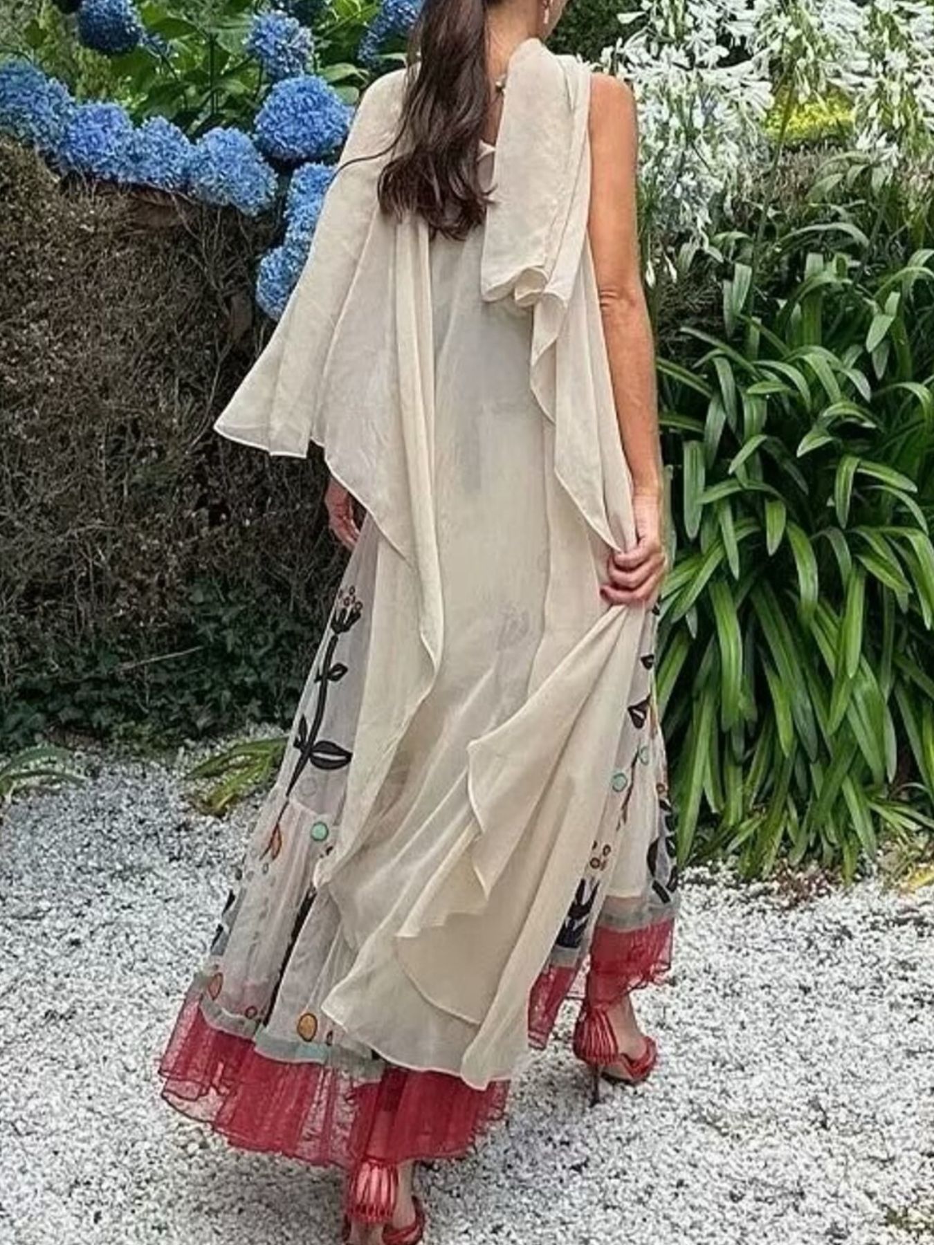 Ruffled Hem Square Neck Maxi Dress